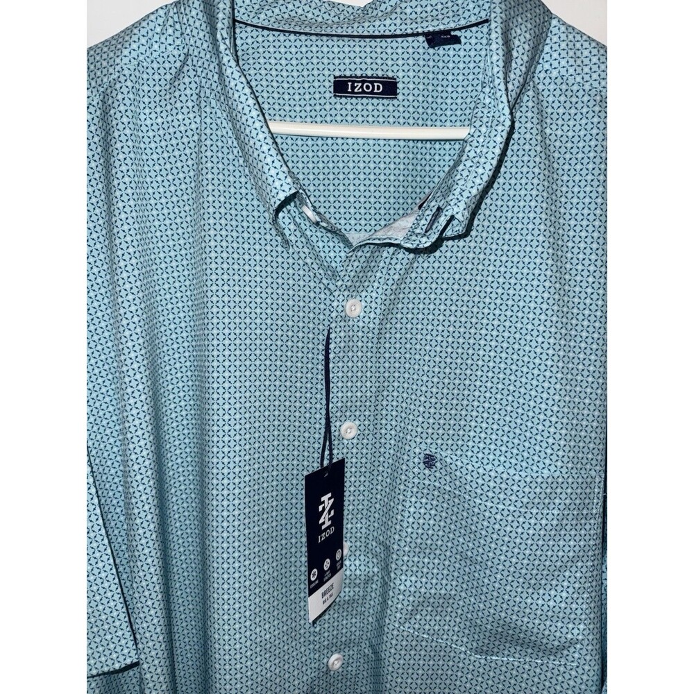 NWT Izod Mens 4XB Blue Geometric Print Breeze Short Sleeve Button Down Shirt - Picture 2 of 4